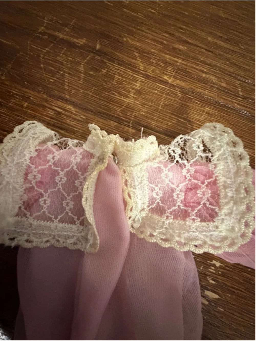 Vintage Barbie Dress Pink Lace Sheer Overlay Ribbon Belt 1960s Style Doll Clothe